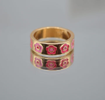 Pink Flower Enamel Ring